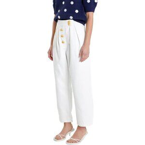 English Factory Pleated Crop Wide Leg white Denim Trousers pants size XS